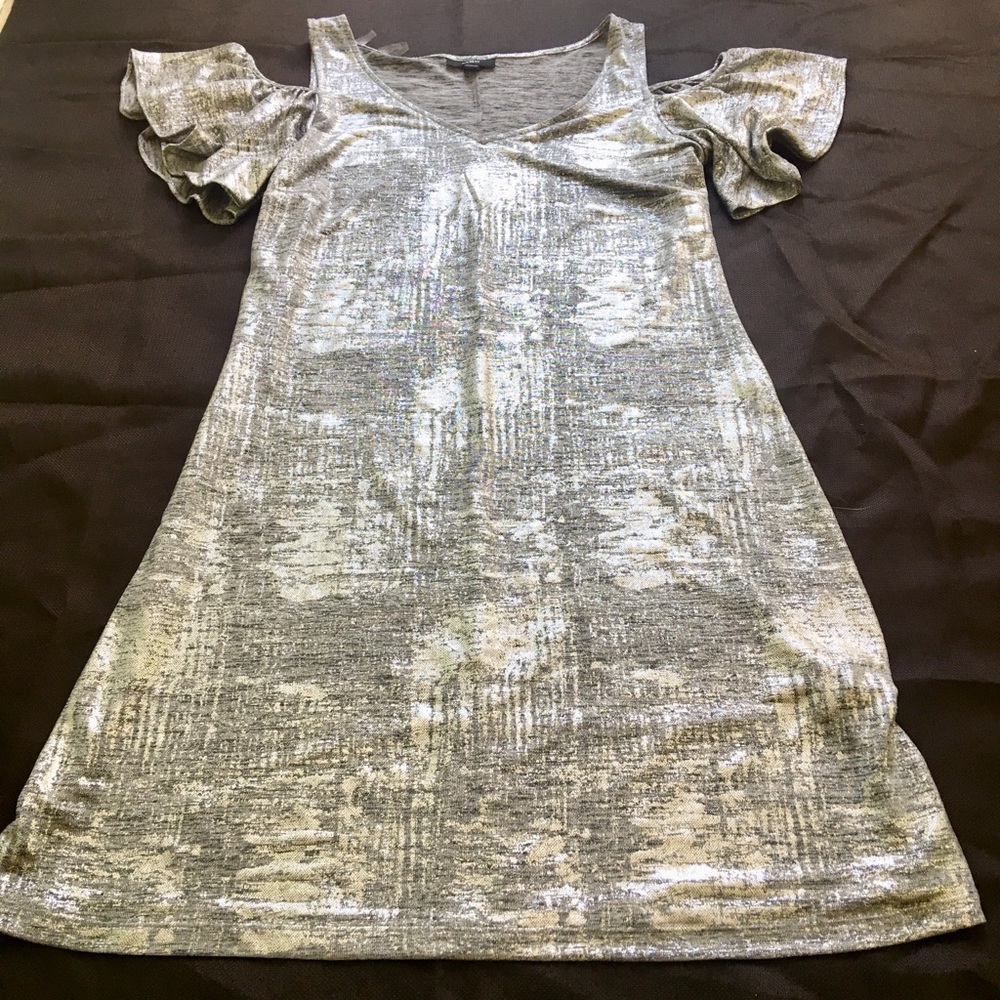 Msk Metallic Cold Shoulder Flutter Sleeve Dress - image 8